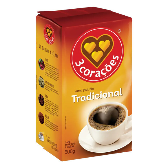 Café Torrado E Moído A Vácuo Tradicional 3 Corações Pacote 500g